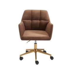 Fauteuil De Bureau MONACO En Velours Rouille Avec Pieds Dorés -Meuble Déco Soldes fauteuil monaco en velours rouille avec pieds dore 2