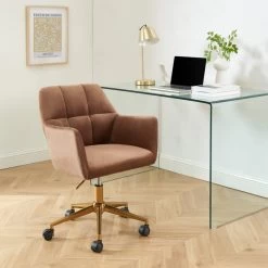 Meuble Déco Soldes 25 Fauteuil De Bureau MONACO En Velours Rouille Avec Pieds Dorés