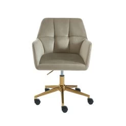 Fauteuil De Bureau MONACO En Velours Taupe Avec Pieds Dorés -Meuble Déco Soldes fauteuil monaco en velours taupe avec pieds dore 2