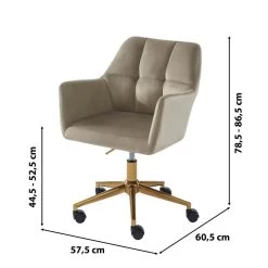 Fauteuil De Bureau MONACO En Velours Taupe Avec Pieds Dorés -Meuble Déco Soldes fauteuil monaco en velours taupe avec pieds dore 5