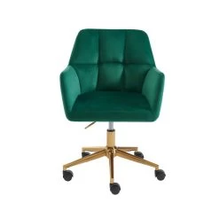 Fauteuil De Bureau MONACO En Velours Vert Avec Pieds Dorés -Meuble Déco Soldes fauteuil monaco en velours vert avec pieds dore 2