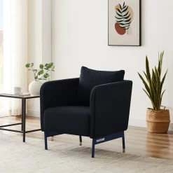 Meuble Déco Soldes 13 Fauteuil PANTONE Tissu Bleu Nuit Avec Piètement Métal Bleu Nuit
