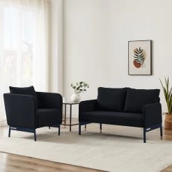Fauteuil PANTONE Tissu Bleu Nuit Avec Piètement Métal Bleu Nuit -Meuble Déco Soldes fauteuil pantone tissu bleu avec pietement metal bleu 7