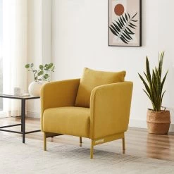 Meuble Déco Soldes 23 Fauteuil PANTONE Tissu Jaune Moutarde Avec Piètement Métal Jaune Moutarde