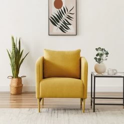 Fauteuil PANTONE Tissu Jaune Moutarde Avec Piètement Métal Jaune Moutarde -Meuble Déco Soldes fauteuil pantone tissu jaune avec pietement metal jaune 6