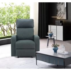 Fauteuil Relax CARLA En PU Noir Et Tissu Gris Avec Fonction Manuel -Meuble Déco Soldes fauteuil relax carla en pu noir et tissu gris avec fonction manuel 4