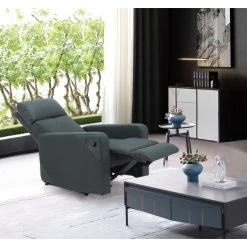 Fauteuil Relax CARLA En PU Noir Et Tissu Gris Avec Fonction Manuel -Meuble Déco Soldes fauteuil relax carla en pu noir et tissu gris avec fonction manuel 5