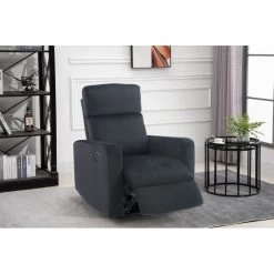 Fauteuil Relax LOVA Large En Velours Noir Avec Fonction électrique -Meuble Déco Soldes fauteuil relax lova large en velours noir avec fonction electrique 8