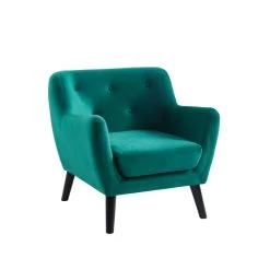 Fauteuil SCANDI En Velours Vert Avec Pieds En Bois -Meuble Déco Soldes fauteuil scandi velours vert 79 x 82 cm 2