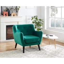 Fauteuil SCANDI En Velours Vert Avec Pieds En Bois