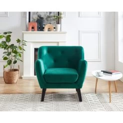 Fauteuil SCANDI En Velours Vert Avec Pieds En Bois -Meuble Déco Soldes fauteuil scandi velours vert 79 x 82 cm 5