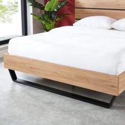 Lit FELIX Effet Chêne Et Métal Noir 160x200 Sommier Inclus -Meuble Déco Soldes felix11 lit 200 cm pieds en metal melamine 4