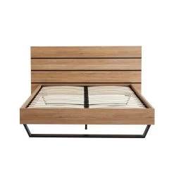 Lit FELIX Effet Chêne Et Métal Noir 160x200 Sommier Inclus -Meuble Déco Soldes felix11 lit 200 cm pieds en metal melamine 6