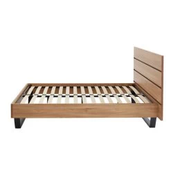 Lit FELIX Effet Chêne Et Métal Noir 160x200 Sommier Inclus -Meuble Déco Soldes felix11 lit 200 cm pieds en metal melamine 7