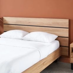 Lit FELIX Effet Chêne Et Métal Noir 140x190 Sommier Inclus -Meuble Déco Soldes felix12 lit en bois 180 cm pieds en metal melamine 3