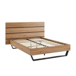 Lit FELIX Effet Chêne Et Métal Noir 140x190 Sommier Inclus -Meuble Déco Soldes felix12 lit en bois 180 cm pieds en metal melamine 5