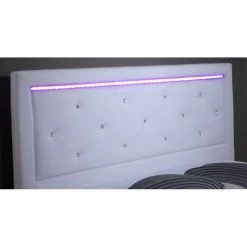 Lit à Led FILIP Simili Blanc Et Strass 160x200 Sommier Inclus -Meuble Déco Soldes filip lit 160 blanc avec led 1