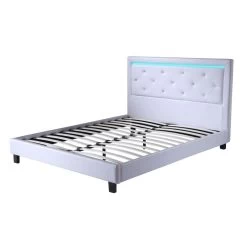 Lit à Led FILIP Simili Blanc Et Strass 160x200 Sommier Inclus -Meuble Déco Soldes filip lit 160 blanc avec led 4
