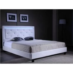 Lit à Led FILIP Simili Blanc Et Strass 160x200 Sommier Inclus -Meuble Déco Soldes filip lit 160 blanc avec led 5