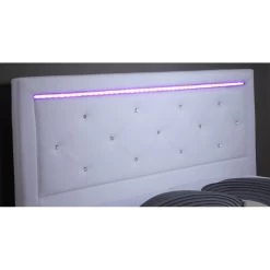 Lit à Led FILIP Simili Blanc Et Strass 160x200 Sommier Inclus -Meuble Déco Soldes filip lit 160 blanc avec led 6
