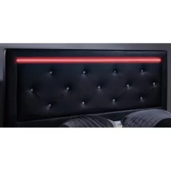 Lit à Led FILIP Simili Noir 160x200 Sommier Inclus -Meuble Déco Soldes filip lit 160 noir avec led 2