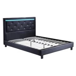 Lit à Led FILIP Simili Noir 160x200 Sommier Inclus -Meuble Déco Soldes filip lit 160 noir avec led 5