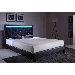 Lit à Led FILIP Simili Noir 160x200 Sommier Inclus -Meuble Déco Soldes filip lit 160 noir avec led 6
