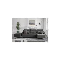 Cacharel Canapé D'angle HONORE En Velours Gris Et Son Banc Coffre