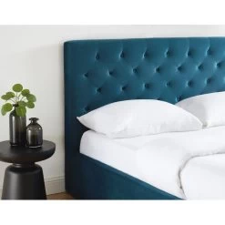 Lit Double Avec Coffre HUBERT Velours Bleu Paon 160x200 Sommier Inclus -Meuble Déco Soldes hubertco160bu lit coffre velours bleu capitonne sommier et tete de lit 160x200 5