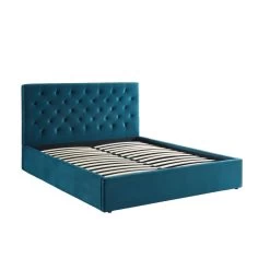 Lit Double Avec Coffre HUBERT Velours Bleu Paon 160x200 Sommier Inclus -Meuble Déco Soldes hubertco160bu lit coffre velours bleu capitonne sommier et tete de lit 160x200 6