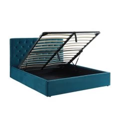 Lit Double Avec Coffre HUBERT Velours Bleu Paon 160x200 Sommier Inclus -Meuble Déco Soldes hubertco160bu lit coffre velours bleu capitonne sommier et tete de lit 160x200 7