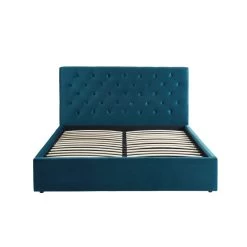 Lit Double Avec Coffre HUBERT Velours Bleu Paon 160x200 Sommier Inclus -Meuble Déco Soldes hubertco160bu lit coffre velours bleu capitonne sommier et tete de lit 160x200 8