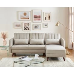 Canapé D'angle IDAHO En Tissu Sable Convertible