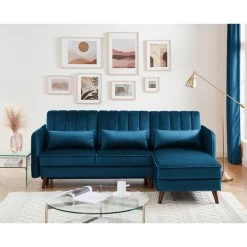 Canapé D'angle IDAHO En Velours Bleu Convertible