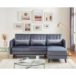 Canapé D'angle IDAHO En Velours Gris Convertible