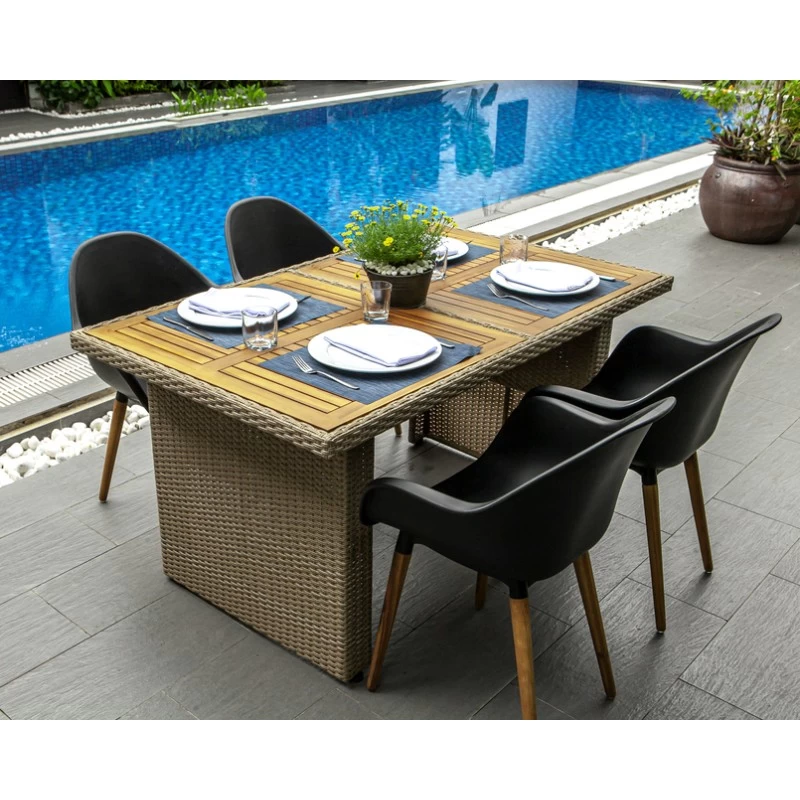 Lot 4 Chaises De Jardin KIRA En Plastique Et Pieds Bois Coloris Noir 6 Lot 4 Chaises De Jardin KIRA En Plastique Et Pieds Bois Coloris Noir – Image 6