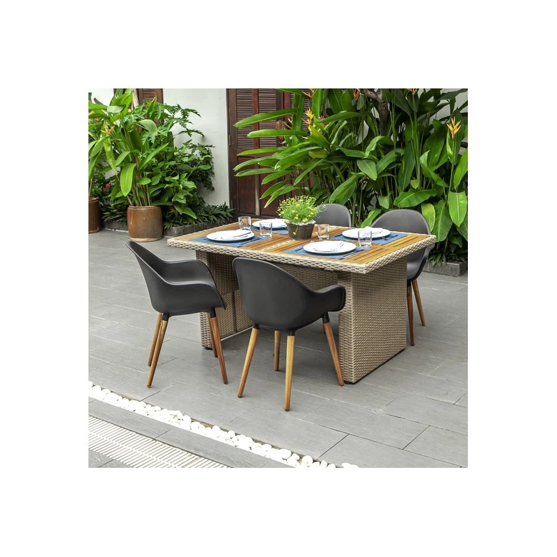 Lot 4 Chaises De Jardin KIRA En Plastique Et Pieds Bois Coloris Noir 7 Lot 4 Chaises De Jardin KIRA En Plastique Et Pieds Bois Coloris Noir – Image 7