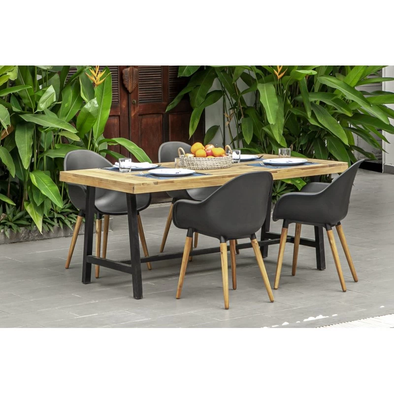 Lot 4 Chaises De Jardin KIRA En Plastique Et Pieds Bois Coloris Noir 1 Lot 4 Chaises De Jardin KIRA En Plastique Et Pieds Bois Coloris Noir