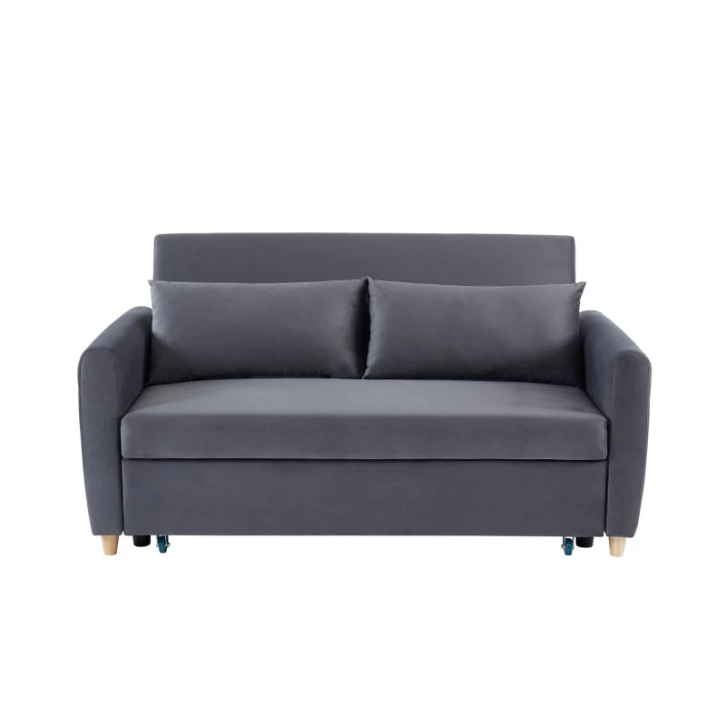 Canapé Droit LAURA En Velours Gris Convertible 3 Places 2 Canapé Droit LAURA En Velours Gris Convertible 3 Places – Image 2