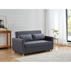 Canapé Droit LAURA En Velours Gris Convertible 3 Places