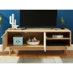 Meuble Tv LEIKA Blanc Et Effet Chêne 2 Portes 120cm -Meuble Déco Soldes leika02 mtv blch 1