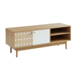 Meuble Tv LEIKA Blanc Et Effet Chêne 2 Portes 120cm -Meuble Déco Soldes leika02 mtv blch 2