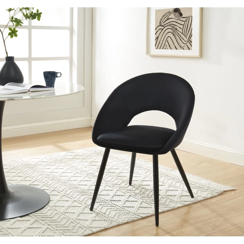 Chaise LEONIE Velours Noir Pieds En Métal Noir 1 Chaise LEONIE Velours Noir Pieds En Métal Noir