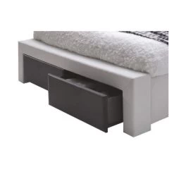 Lit à Tiroirs IMAGINA Simili Blanc Et Noir 160x200 Sommier Inclus -Meuble Déco Soldes lit 2 tiroirs imagina 160x200 2