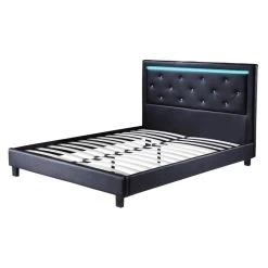 Lit à Led FILIP Simili Noir Et Strass 140x190 Sommier Inclus -Meuble Déco Soldes lit a led filip 140x190cm 2