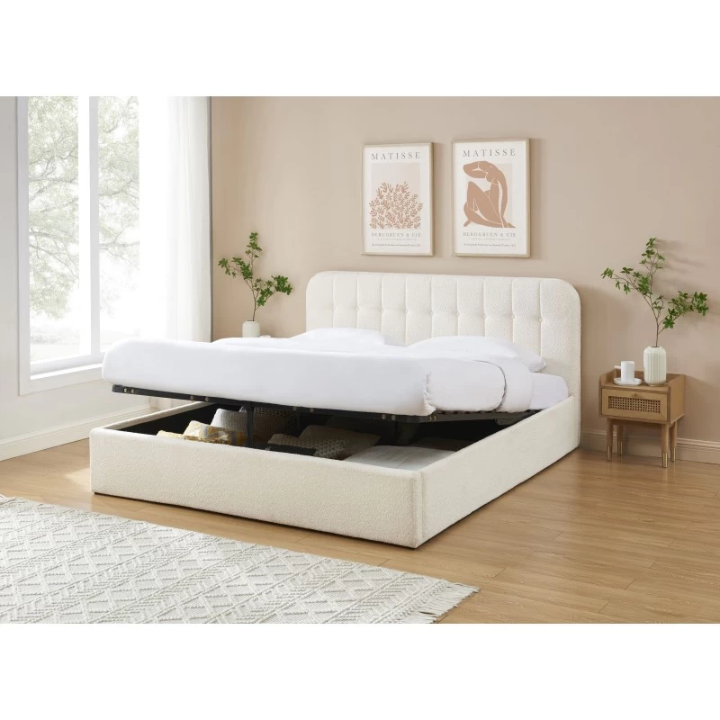 Lit Coffre ANDRE Tissu Bouclette écru 180x200 Sommier Inclus 4 Lit Coffre ANDRE Tissu Bouclette écru 180x200 Sommier Inclus – Image 4