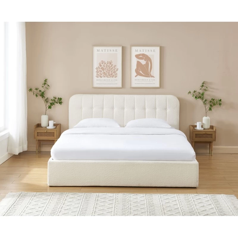 Lit Coffre ANDRE Tissu Bouclette écru 180x200 Sommier Inclus 1 Lit Coffre ANDRE Tissu Bouclette écru 180x200 Sommier Inclus