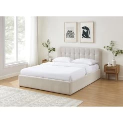 Lit Coffre ANDRE Velours Beige Sable 160x200 Sommier Inclus -Meuble Déco Soldes lit coffre andre velours beige sable 160x200 sommier inclus 1