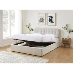 Lit Coffre ANDRE Velours Beige Sable 160x200 Sommier Inclus -Meuble Déco Soldes lit coffre andre velours beige sable 160x200 sommier inclus 2