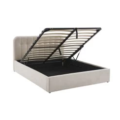 Lit Coffre ANDRE Velours Beige Sable 160x200 Sommier Inclus -Meuble Déco Soldes lit coffre andre velours beige sable 160x200 sommier inclus 5